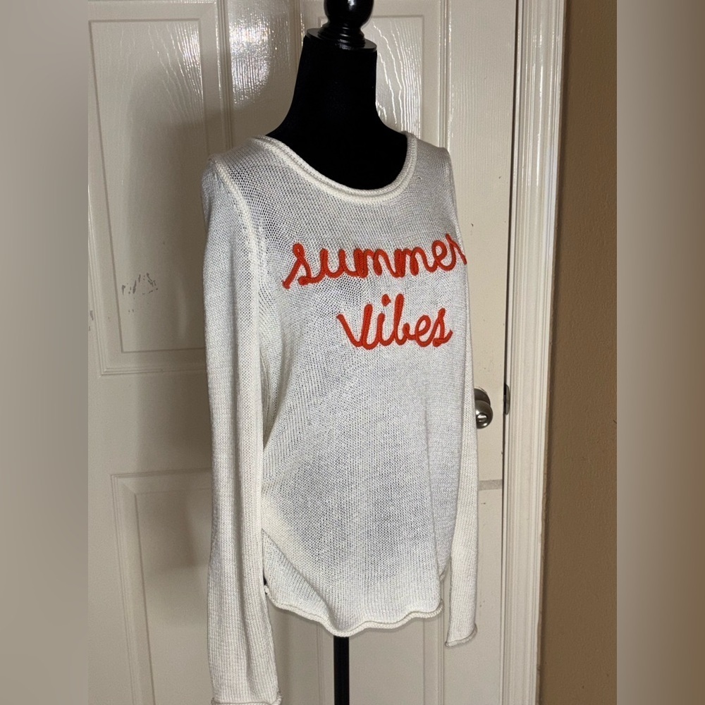 Marled "Summer Vibes" Coral Cream Loose Knit Sweater Size Medium - Picture 4 of 9